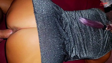 Deep creampie in a shiny dress
