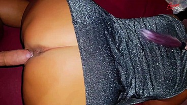 Deep creampie in a shiny dress