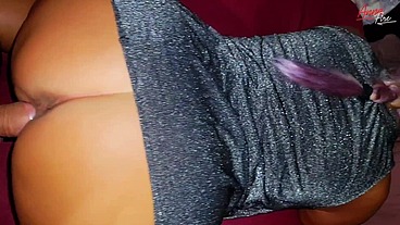 Deep creampie in a shiny dress