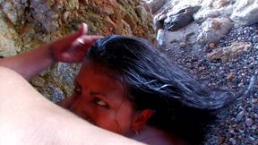 Busty Latina in the outdoor hardcore 3some fuck on the beach