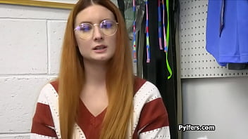 Glasses-clad redhead gives sloppy teen blowjob to officer