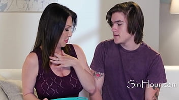 Stepmom and stepson have a steamy movie date night with lots of kissing and flirting