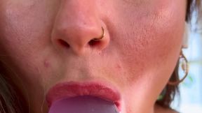 White Tongue POV Dildo BJ – Close-Up Mouth Focus