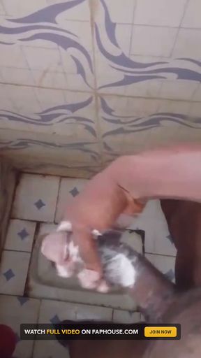 Masturbating Monster Cock in the Bathroom