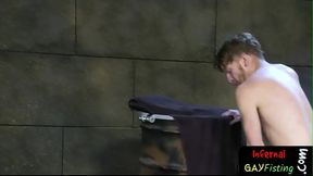 Gaping stud spreads his legs and gets fisted