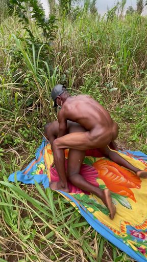 Scissors bareback doggy's style inside the bush