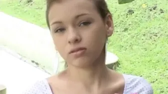 Blonde petite teen teases herself with outdoor fingering