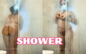 BBW Ebony Shower Tease Showing Big Ass and Big Boobs Naked