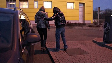 Public agent George fucks sexy blonde bitch Keira Love in gas station toilet