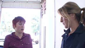 Big boobed redhead babe fucks her car worker