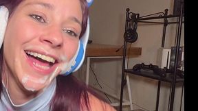 Petite French gamer girl pounded by horny nerd guy standing doggie