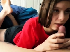 Cute girl sucks uncut dick. Swallows