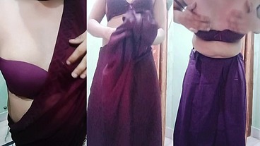 Indian trans woman Gaurisissy fucked in pink saree like a whore