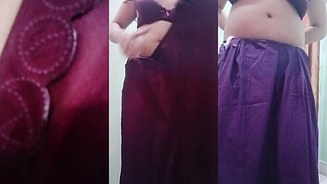 Indian trans woman Gaurisissy fucked in pink saree like a whore