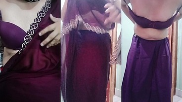 Indian trans woman Gaurisissy fucked in pink saree like a whore