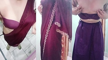Indian trans woman Gaurisissy fucked in pink saree like a whore