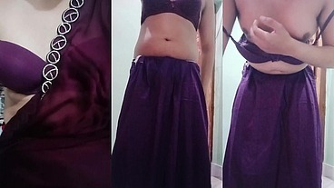 Indian trans woman Gaurisissy fucked in pink saree like a whore