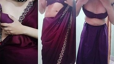 Indian trans woman Gaurisissy fucked in pink saree like a whore