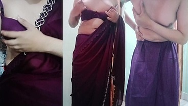 Indian trans woman Gaurisissy fucked in pink saree like a whore