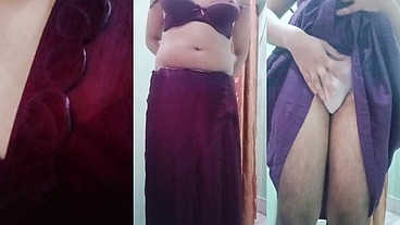 Indian trans woman Gaurisissy fucked in pink saree like a whore