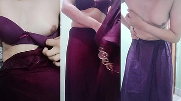 Indian trans woman Gaurisissy fucked in pink saree like a whore