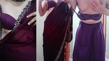 Indian trans woman Gaurisissy fucked in pink saree like a whore