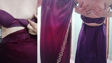 Indian trans woman Gaurisissy fucked in pink saree like a whore
