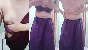 Indian trans woman Gaurisissy fucked in pink saree like a whore