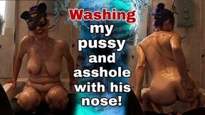Training Zero Femdom Shower Piss Bathroom Slave - Washing My Pussy With His Face! Real