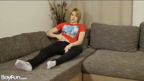 Johannes Lars moans as he jerks off with legs spread