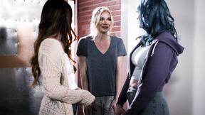 ”Big Boobed bi sex landlady seduces her lesbian tenants buxxom COUGAR Girlfriend”