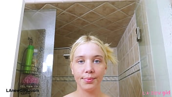 Captivating blonde model took a shower
