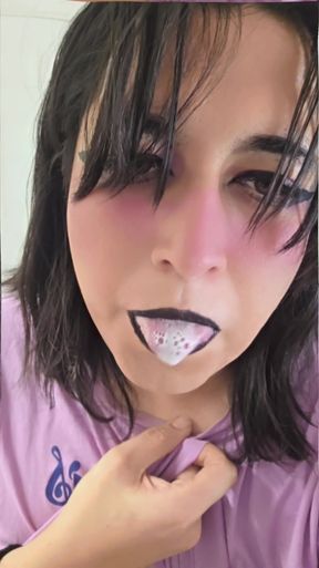 Slutty trans girl shows off her blonde hair in a public setting