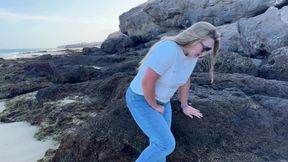 Peeing in Tight Jeans on the Beach