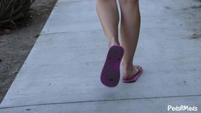 Giantess Autumn Walking in Her Flip Flops