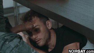 Interracial gay sex in the restaurant