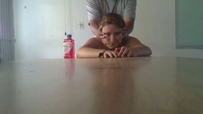Pounding my cute teen girlfriend doggy style on the table