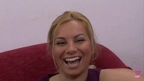 Absolutely gorgeous blonde bombshell gets eaten out in front of her BF by another man