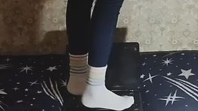 nastya crushes laptop with heels, feet, spit, walks, crunches, domination, hard