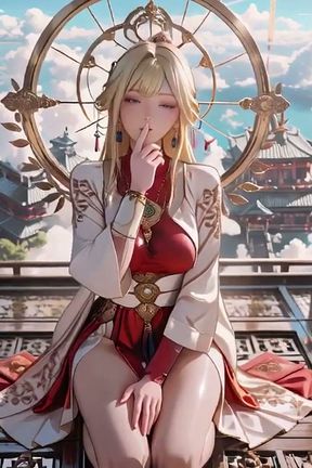 Celestial Goddess Descends! Red &amp; White Hanfu, Golden Hair, Barefoot on the Cloud Array.