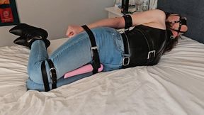 Bound Tgirl Cumming in Jeans and Latex