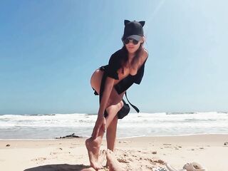 Teen Hotty Public Masturbates on a In nature's garb Beach, caresses Feet, and Stud jerks off Weenie and Cums
