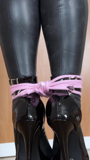The Sub's ***: Latex Dominatrix, Queen Latina in an Extreme Heeled Hogtie (4k)