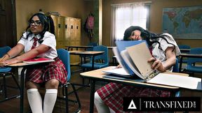 TRANSFIXED - Two Naughty Students In Detention Get Punished By Hot Trans Teacher TS Foxxy