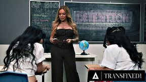 TRANSFIXED - Two Naughty Students In Detention Get Punished By Hot Trans Teacher TS Foxxy