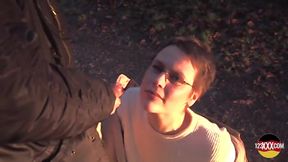 Shorthaired Brunette with Glasses Sucks and Fucks Outdoor