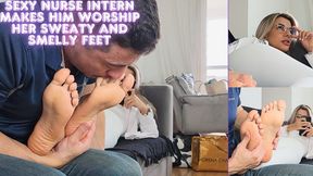 Queen Lytta Blond - Sexy Nurse Intern makes him worship her Sweaty and Smelly feet - FOOT WORSHIP - FOOT DOMINATION - BOOTS - SOLES - FOOT SMELLING - SWEATY FEET - SMELLY FEET - STINKY FEET - FEMDOM - copy 1