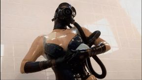 Full rubber slut and the piss bottle re-breather - Gas mask enthusiast