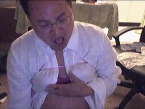 Dirty sissy crossdress slut man whore squirming crazy masturbation orgasm while wearing girlfriend's bra shirt and sweater