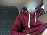Boy in chastity plays with buttplug on the train